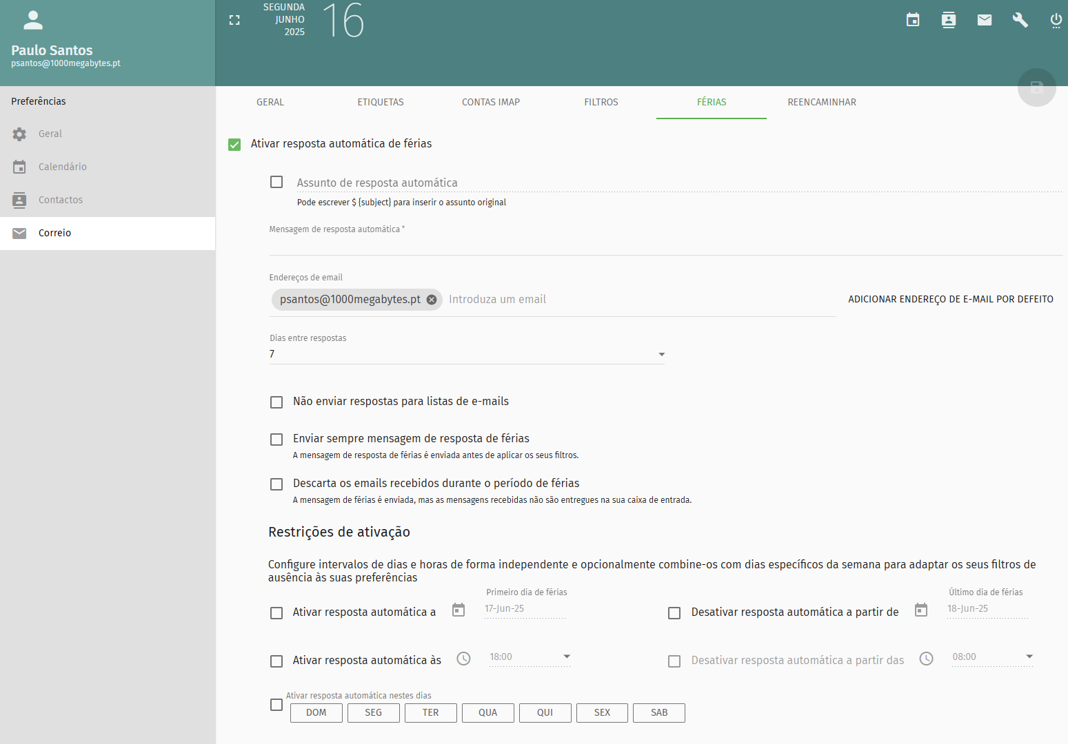 Criar filtro para férias