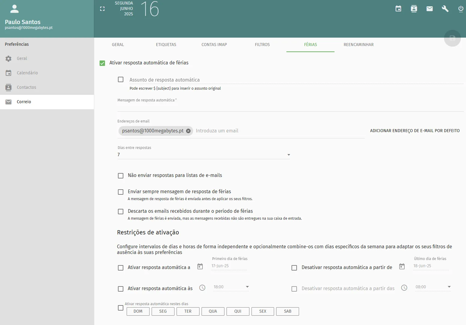 Criar filtro para férias