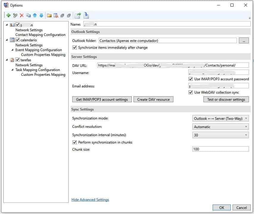 Configurar calendários e contactos no Outlook com mailcow