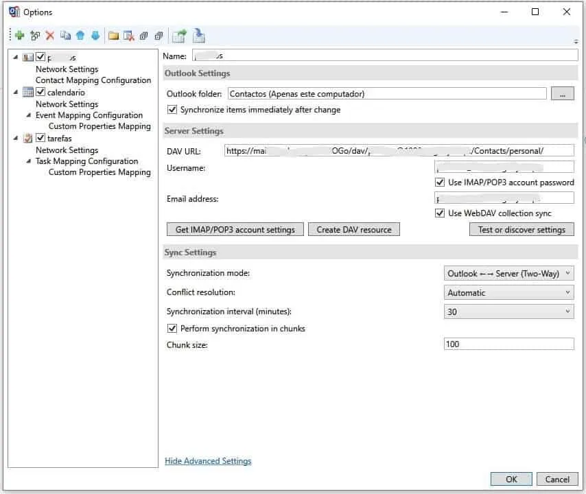 Configurar calendários e contactos no Outlook com mailcow